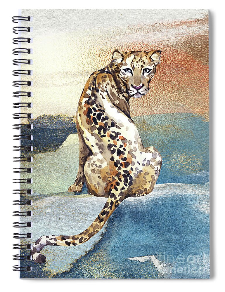 Leopard Spiral Notebook featuring the painting Leopard Watercolor Animal Art Painting by Garden Of Delights
