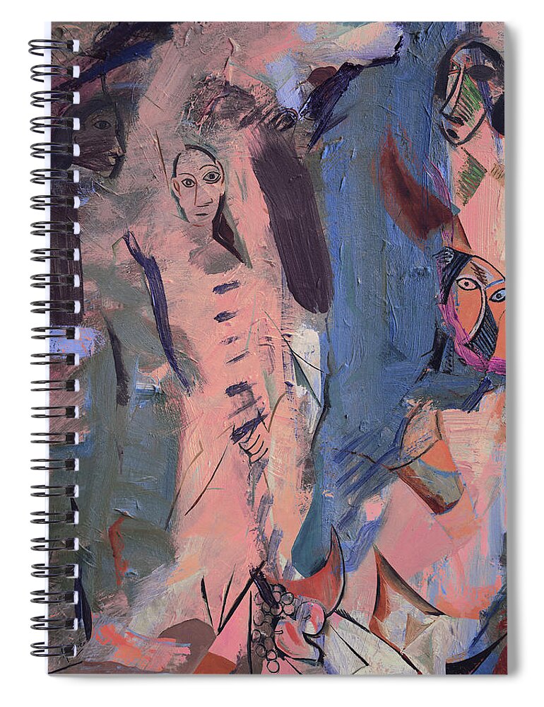 Picasso Spiral Notebook featuring the mixed media Les Demoiselles of Avignon, credits Picasso by Nop Briex