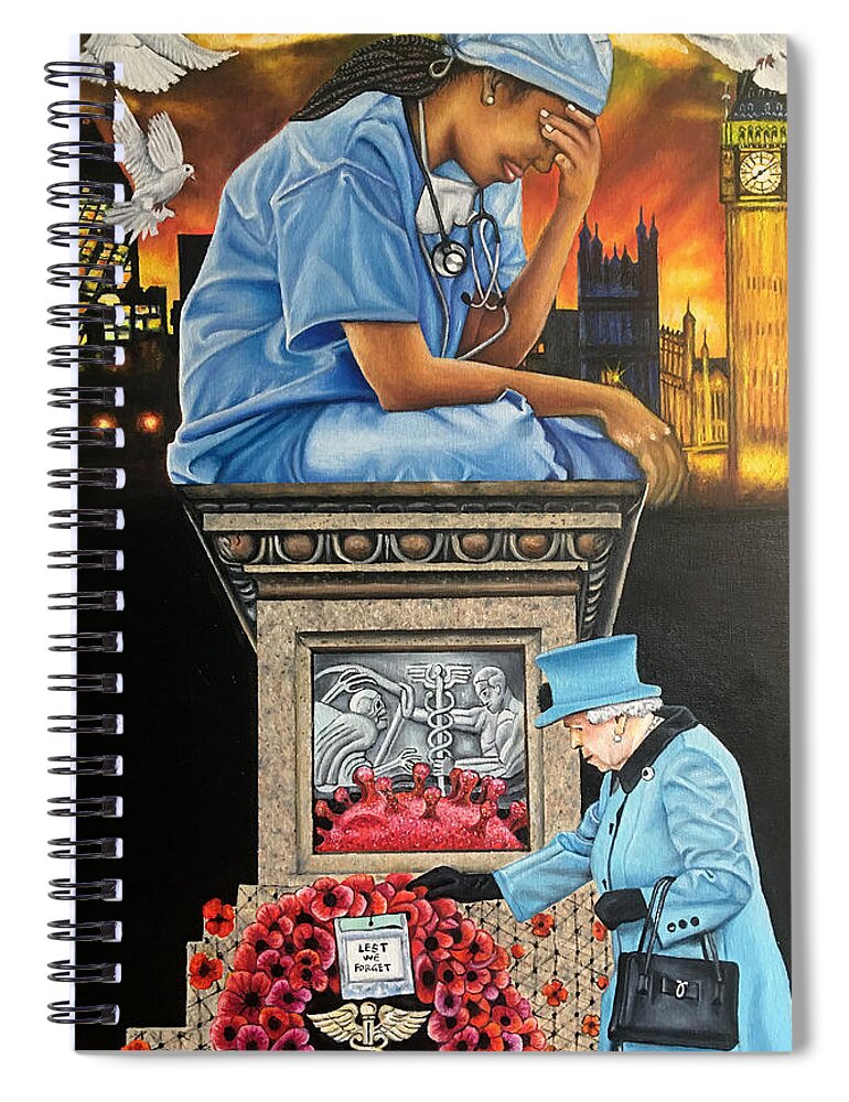 Big Ben Spiral Notebook featuring the painting Lest We Forget by O Yemi Tubi