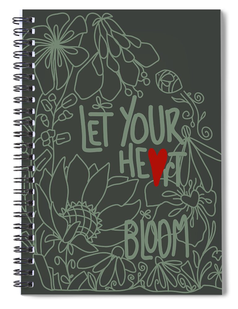 Let Your Heart Bloom Spiral Notebook featuring the digital art Let Your Heart Bloom - Olive Green Line Art by Patricia Awapara