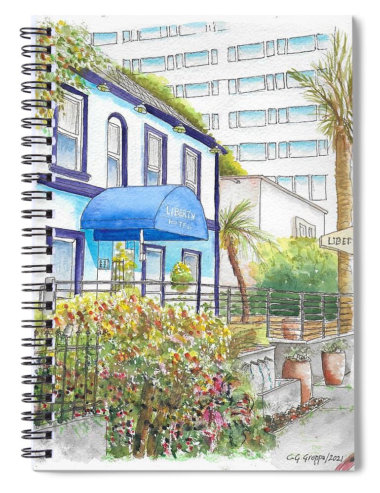 Liberty Hotel Spiral Notebook featuring the painting Liberty Hotel in Hollywood, California by Carlos G Groppa