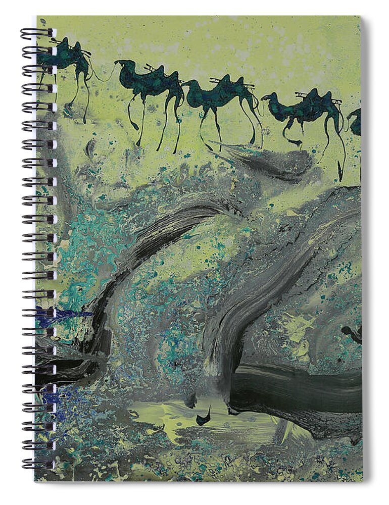 Mongolian Spiral Notebook featuring the painting Liege Caravan Move by Tsegmid Tserennadmid