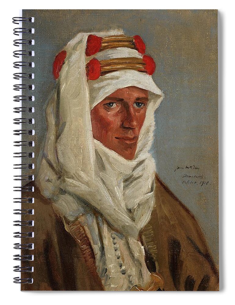 Antique Spiral Notebook featuring the painting Lieutenant Colonel T E Lawrence, CB, DSO, 1918 A head and shoulders portrait of Lawrence in Arab hea by MotionAge Designs