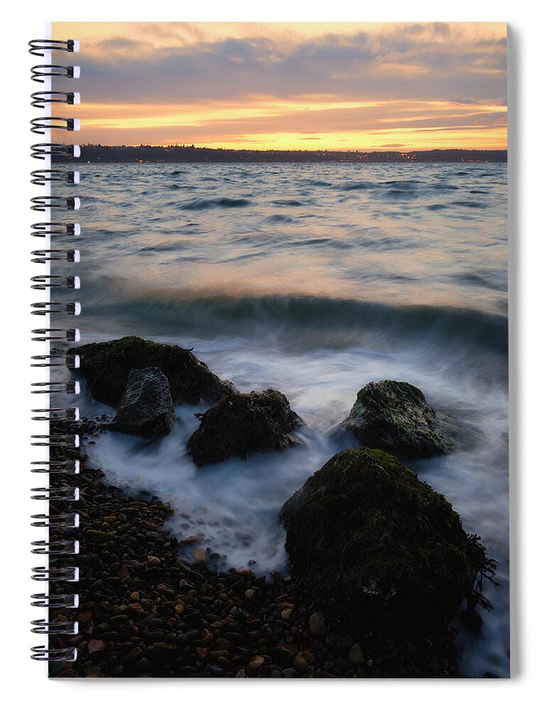 Puget Sound Spiral Notebook featuring the photograph Life on the Rocks by Ryan Manuel