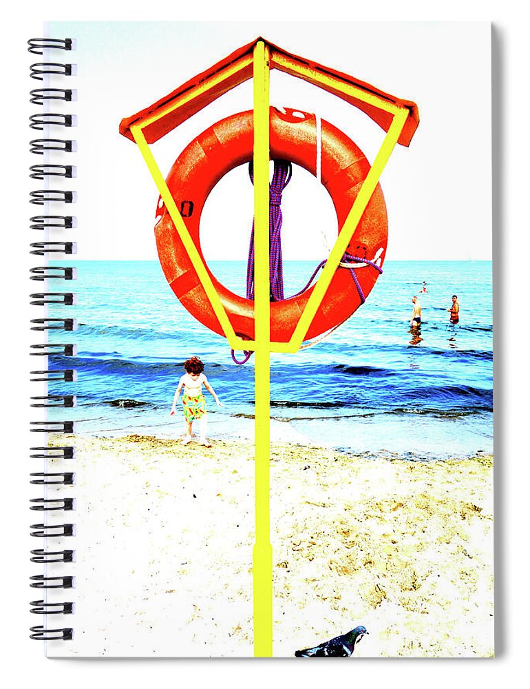 Lifebuoy Spiral Notebook featuring the photograph Lifebuoy At Beach In Sopot, Poland by John Siest