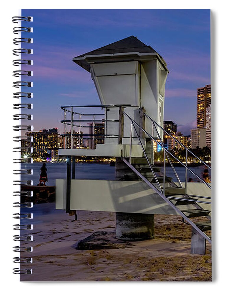 Lifeguard Tower Spiral Notebook featuring the photograph Lifeguard Tower at Dusk by Kelley King