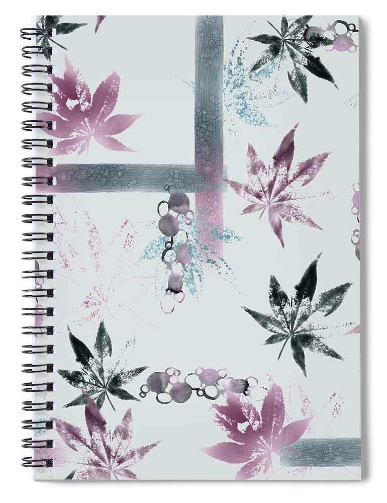 Watercolor Spiral Notebook featuring the digital art Light Watercolor and EcoPrint Maple Leaves by Sand And Chi