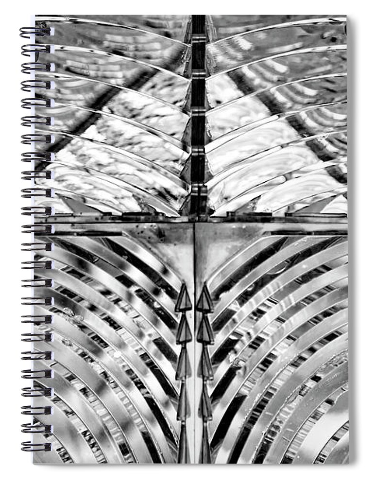 Black Spiral Notebook featuring the photograph Lighthouse Glass in Black and White by Carolyn Hutchins