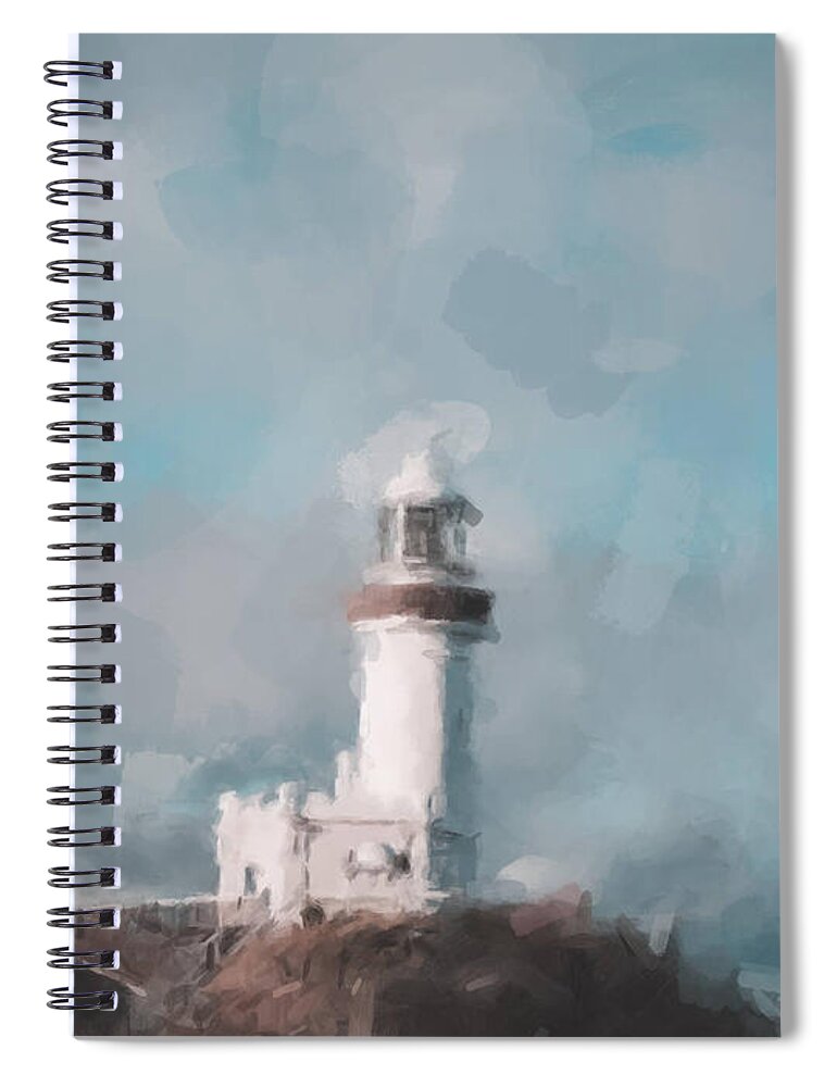Lighthouse In The Clouds Spiral Notebook featuring the painting Lighthouse in the Clouds by Gary Arnold