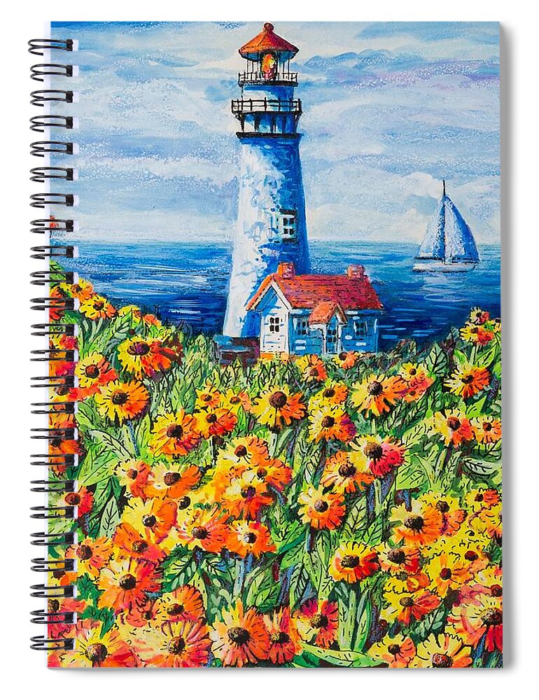 Lighthouse Spiral Notebook featuring the painting Lighthouse Vista by Diane Phalen