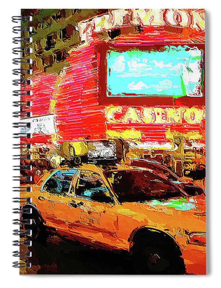 Fremont Casino Spiral Notebook featuring the digital art Lights and Action on Fremont Street Experience Las Vegas by Tatiana Travelways