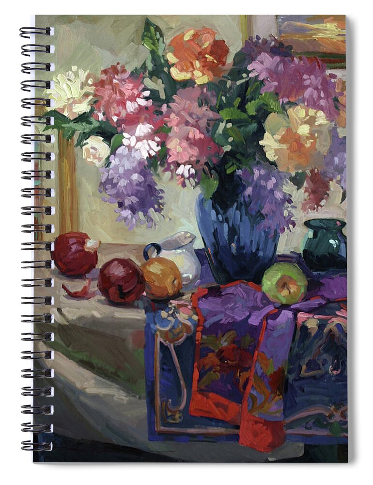 Floral Paintings Spiral Notebook featuring the painting Lilacs and Peonies by Elizabeth J Billups
