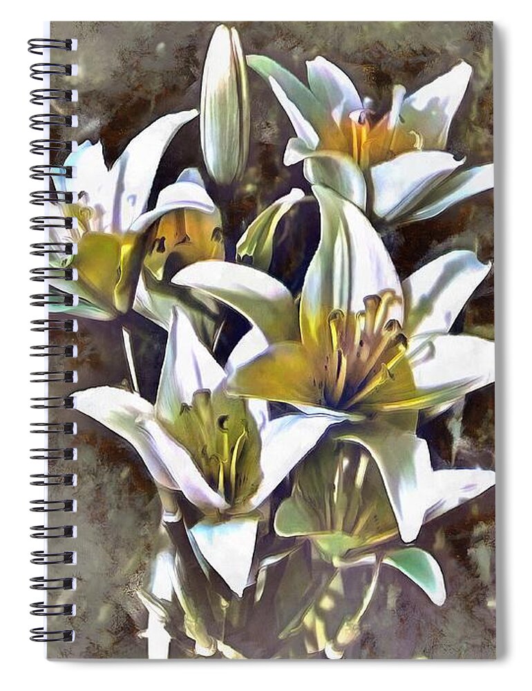 Lilies Spiral Notebook featuring the mixed media Lilies by Christopher Reed