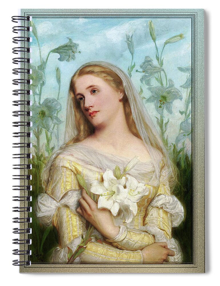 Lillies Spiral Notebook featuring the painting Lillies by Gustav Pope by Rolando Burbon
