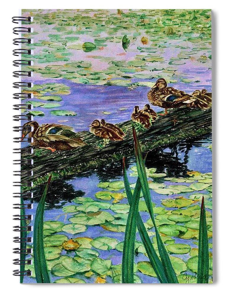 Cynthia Pride Watercolor Paintings Spiral Notebook featuring the painting Lily Marsh Family by Cynthia Pride