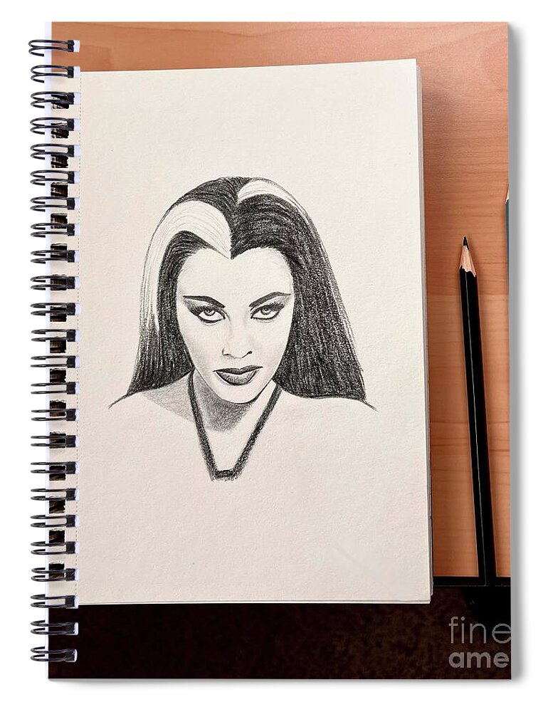  Spiral Notebook featuring the drawing Lily Munster by Donna Mibus