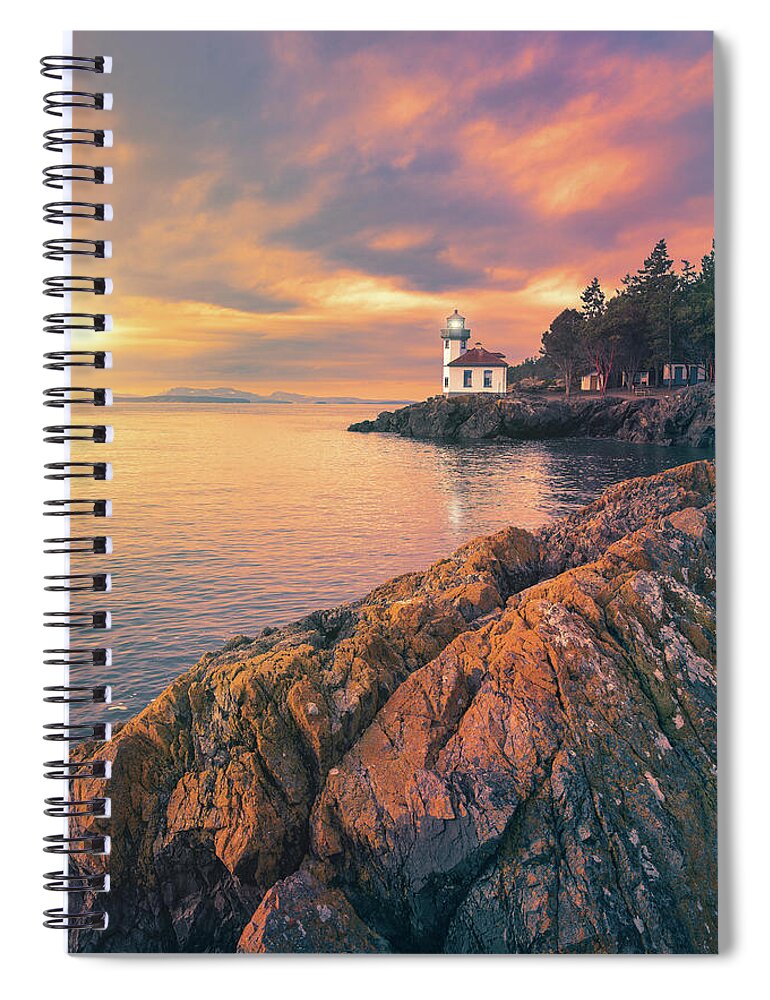 Lime Kiln Lighthouse Spiral Notebook featuring the digital art Lime Kiln Lighthouse by Michael Rauwolf
