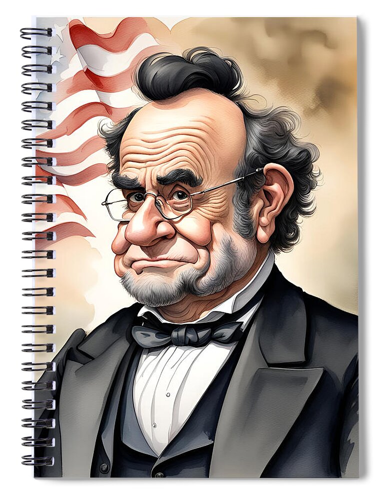 Patriotic Spiral Notebook featuring the digital art Lincoln Caricature by Greg Joens