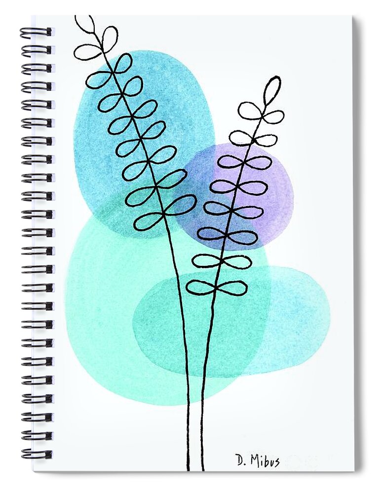 Mid Century Modern Circle Spiral Notebook featuring the painting Line Drawing Botanical 1 by Donna Mibus