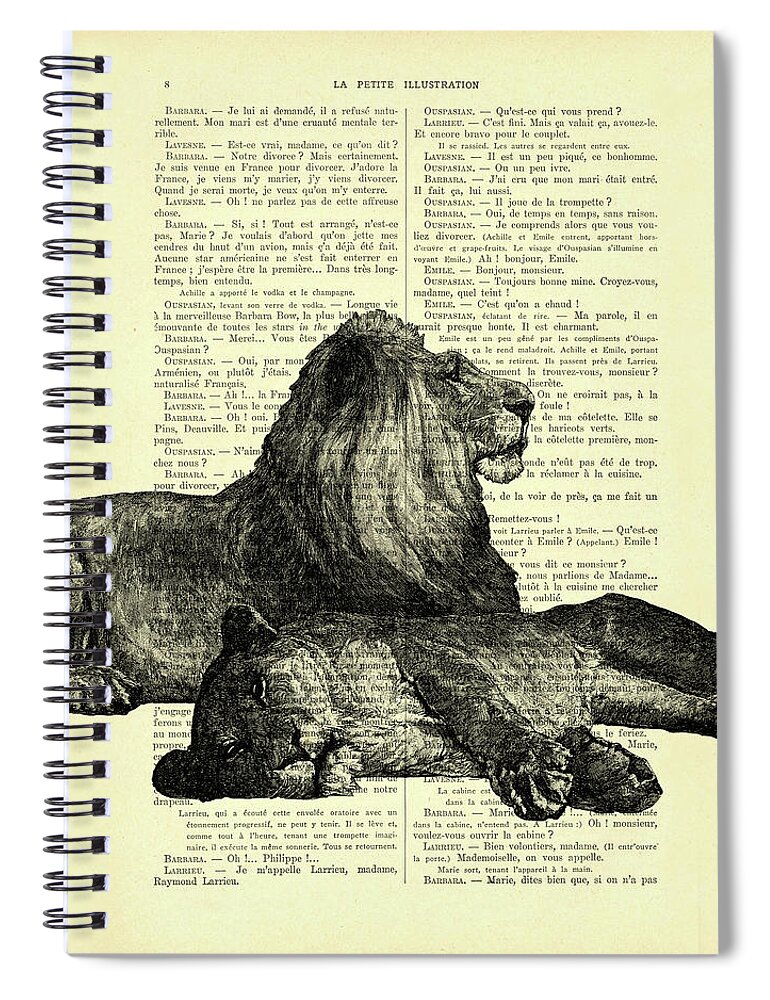 Lion Spiral Notebook featuring the mixed media Lion couple by Madame Memento