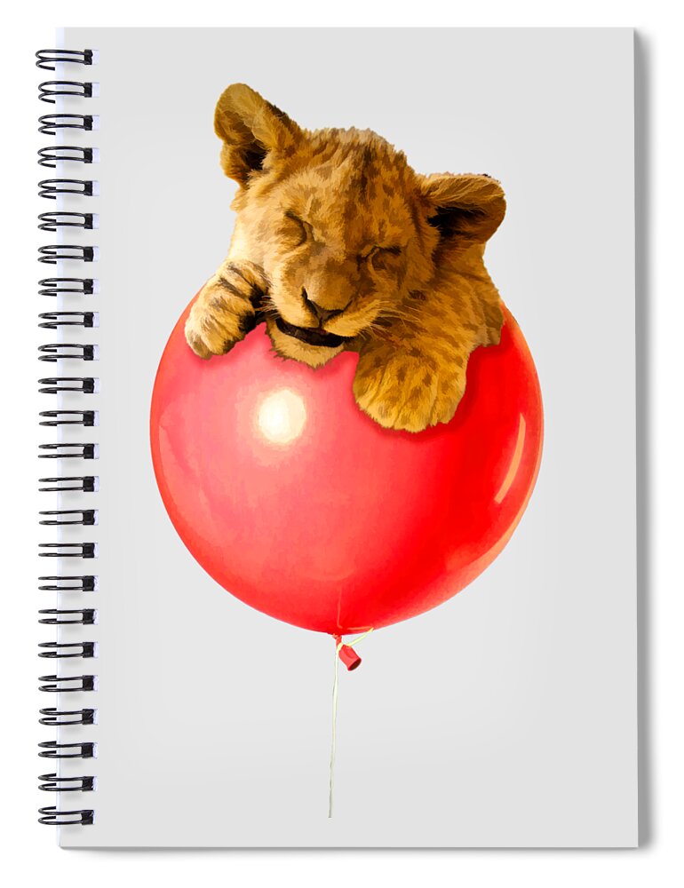 Balloon Spiral Notebook featuring the photograph Lion Cub on a Red Balloon by John Haldane