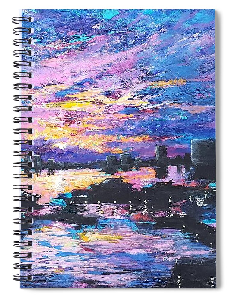 Sunset Spiral Notebook featuring the painting Liquid Sunset by Lisa Debaets