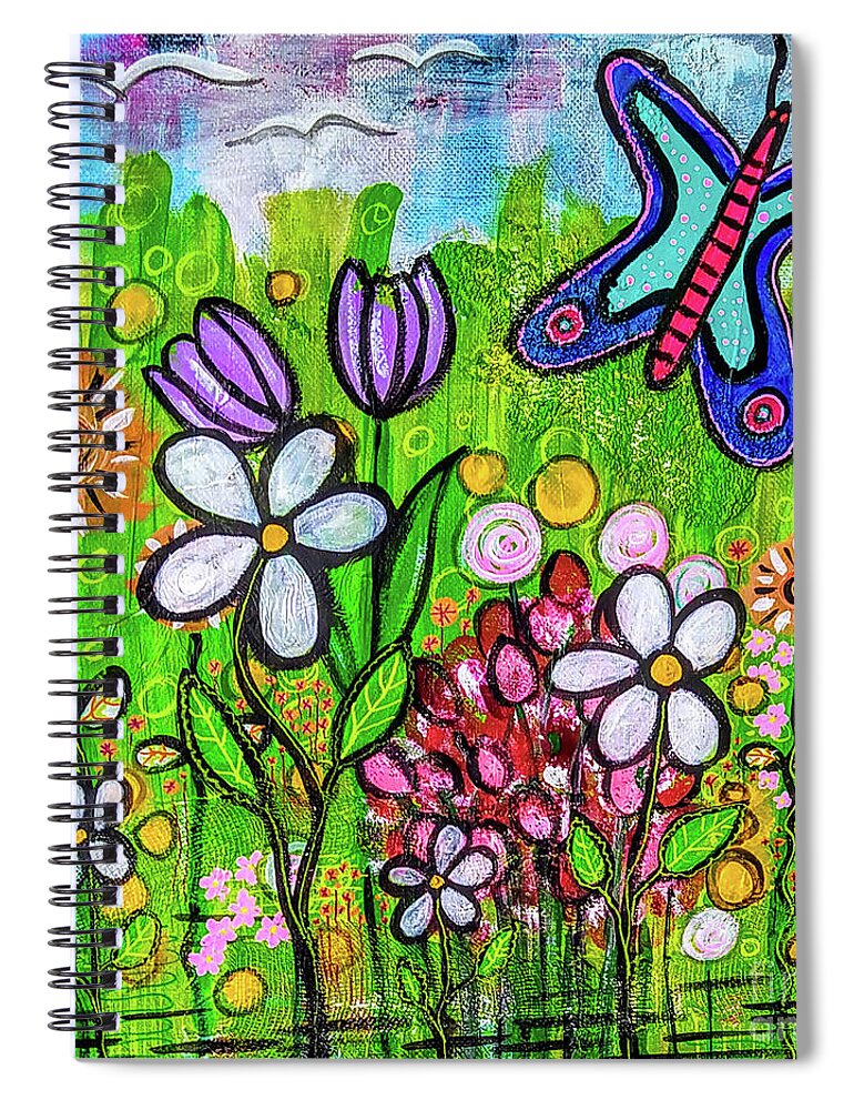 Nature Spiral Notebook featuring the mixed media Lisas Garden - Lisas Garten by Mimulux Patricia No