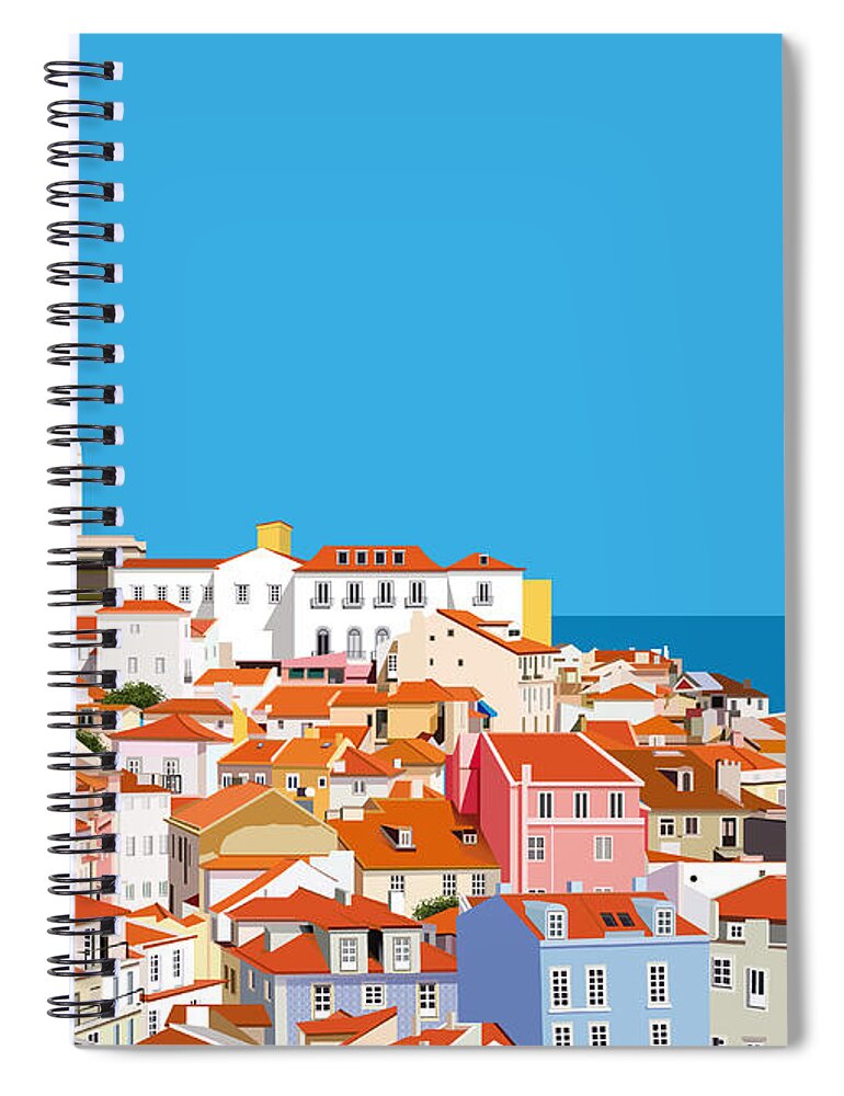 Alfama Spiral Notebook featuring the drawing Lisboa- Alfama by Isabel Salvador
