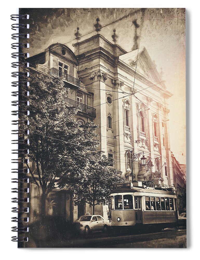 Lisbon Spiral Notebook featuring the photograph Lisbon City Tram 28 Vintage Sepia by Carol Japp