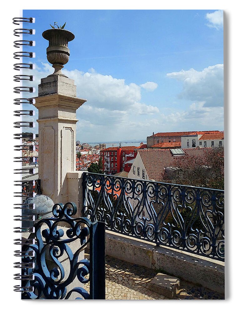 Principe Real Spiral Notebook featuring the digital art Lisbon Principe Real District Historical Downtown View On Tagus River And Roofs  by Irina Sztukowski