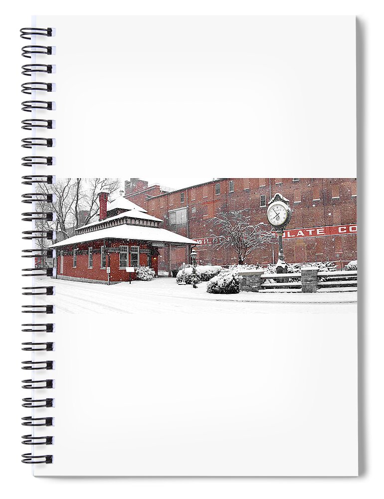 Lititz Spiral Notebook featuring the photograph Lititz Train Depot and Wilbur Chocolate Co. by Steve and Sharon Smith