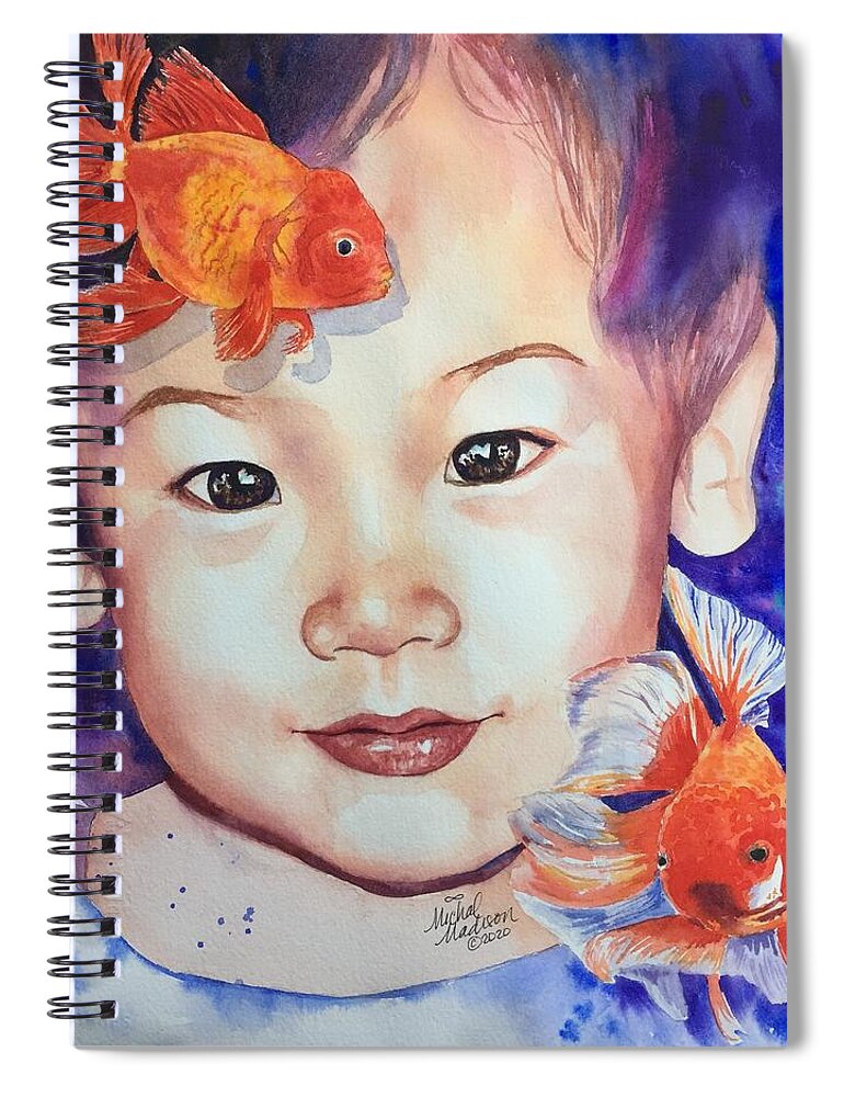 Godfrey Gao Spiral Notebook featuring the painting Little Godfrey Gao by Michal Madison