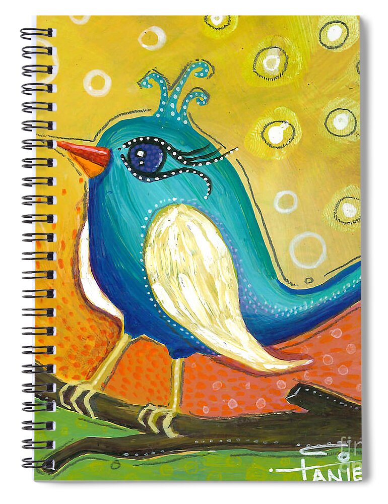 Jay Bird Spiral Notebook featuring the painting Little Jay Bird by Tanielle Childers