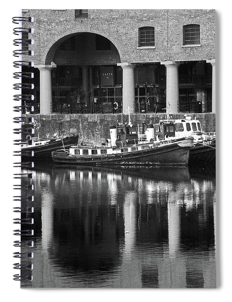 Liverpool Spiral Notebook featuring the photograph LIVERPOOL. Albert Dock Moored Boats B. by Lachlan Main
