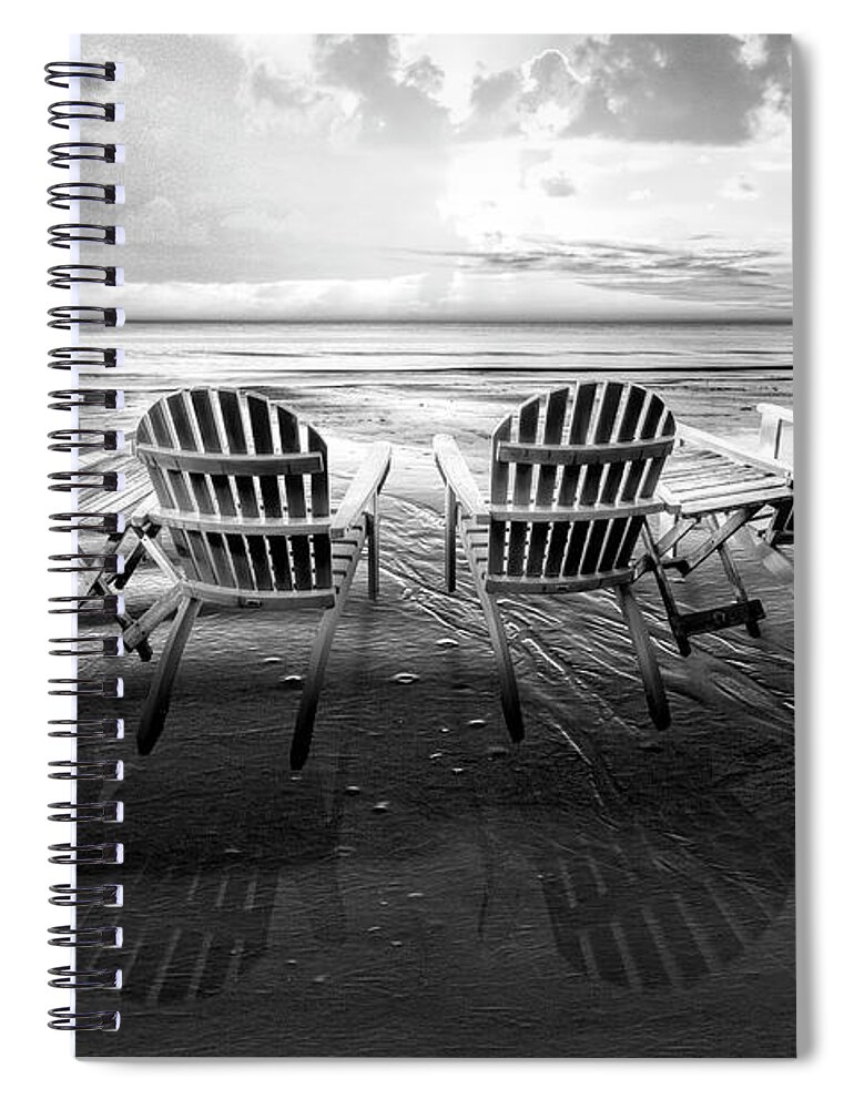 Black Spiral Notebook featuring the photograph Living the Beach Life Black and White by Debra and Dave Vanderlaan