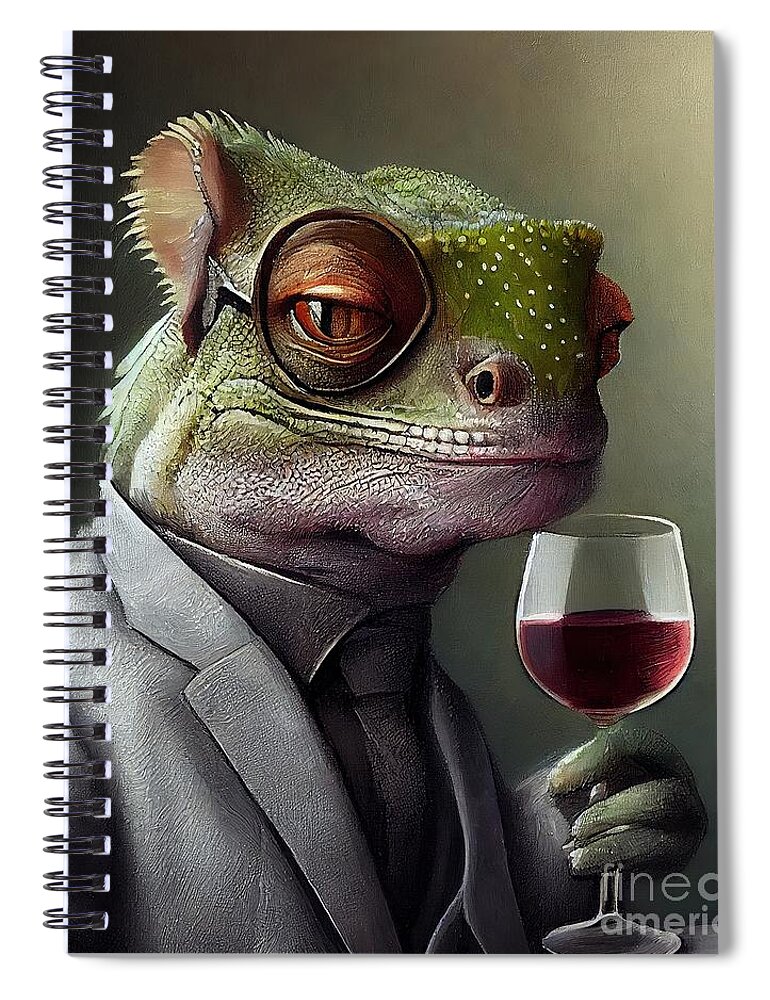 Lizard Spiral Notebook featuring the painting Lizard Having Drink by N Akkash