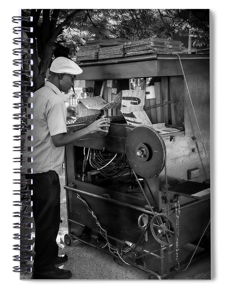 Manovela Music Spiral Notebook featuring the photograph Loading the street organ by Micah Offman