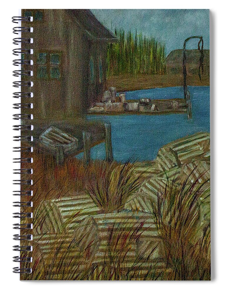 Lobster Spiral Notebook featuring the painting Lobster Pot Graveyard by Randy Sylvia
