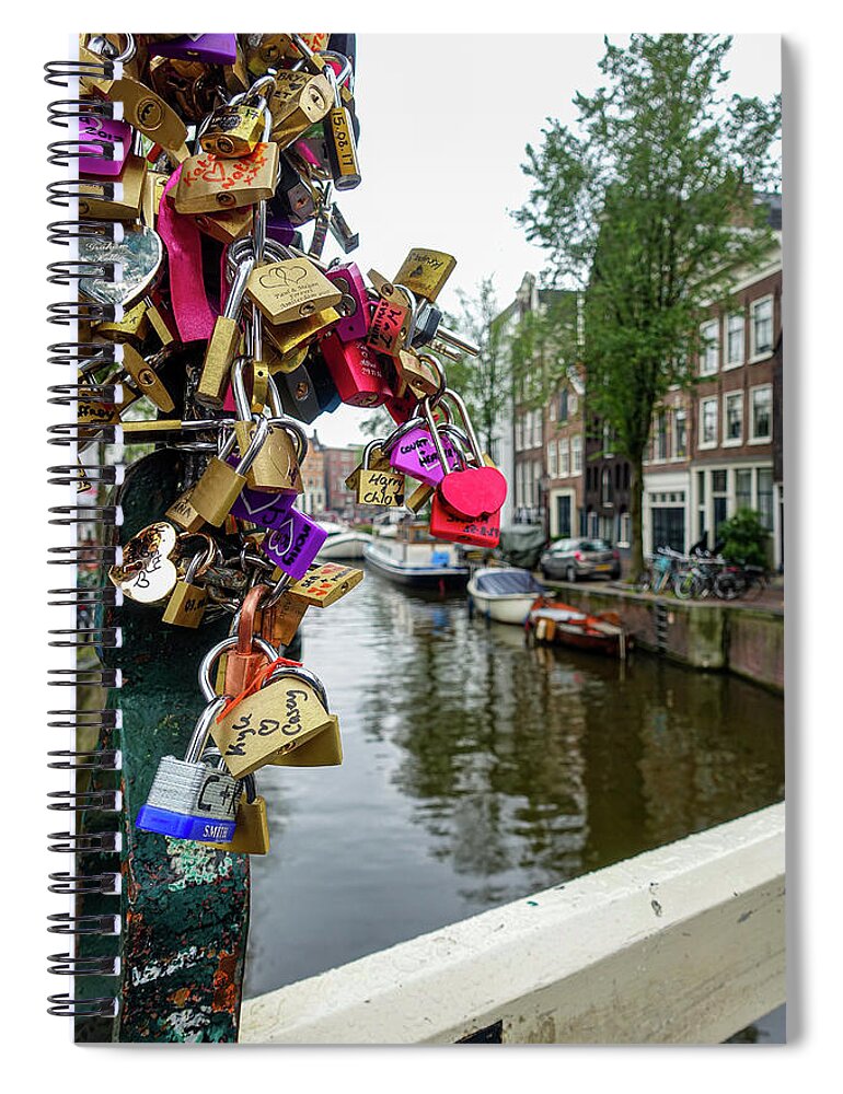 Amsterdam Canal Spiral Notebook featuring the photograph Locked Heart by Marian Tagliarino