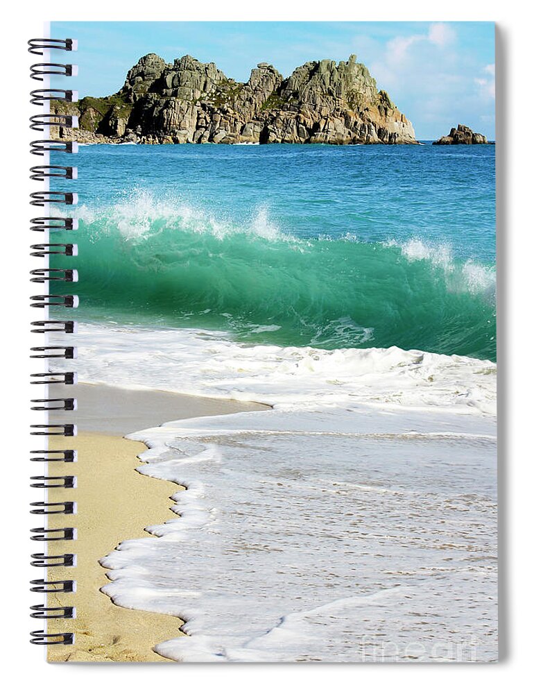 Cornwall Spiral Notebook featuring the photograph Logan Rock Porthcurno Cornwall by Terri Waters