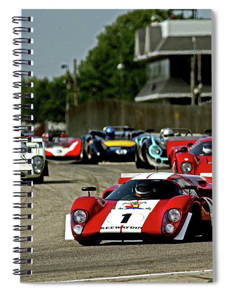 Vintage Spiral Notebook featuring the photograph Lola T-70 race start by Pete Klinger