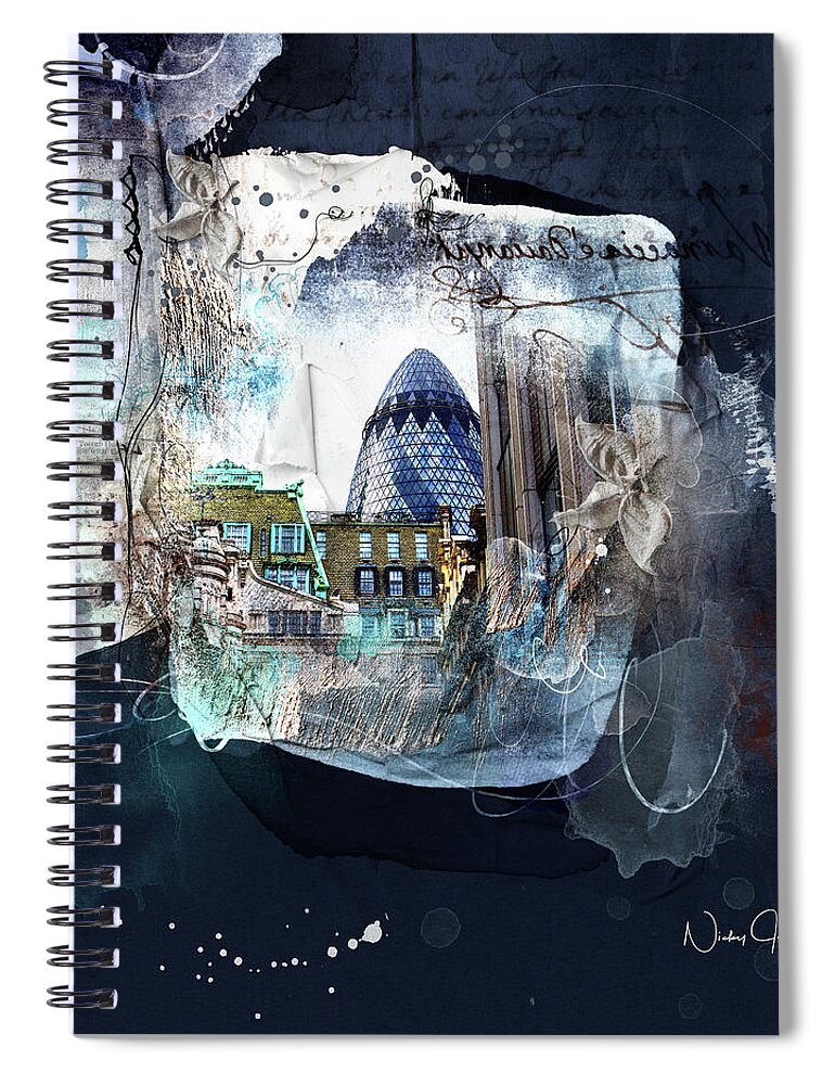 Art Spiral Notebook featuring the digital art Lombard Street - Gherkin by Nicky Jameson