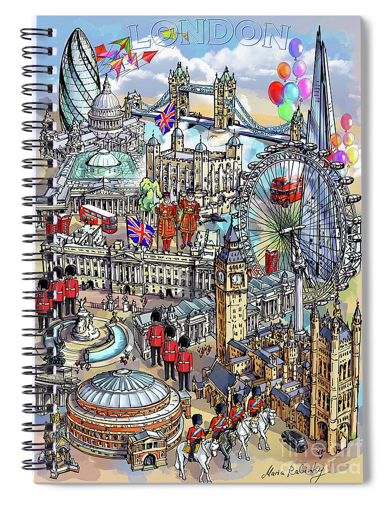 London Spiral Notebook featuring the digital art London collage II by Maria Rabinky