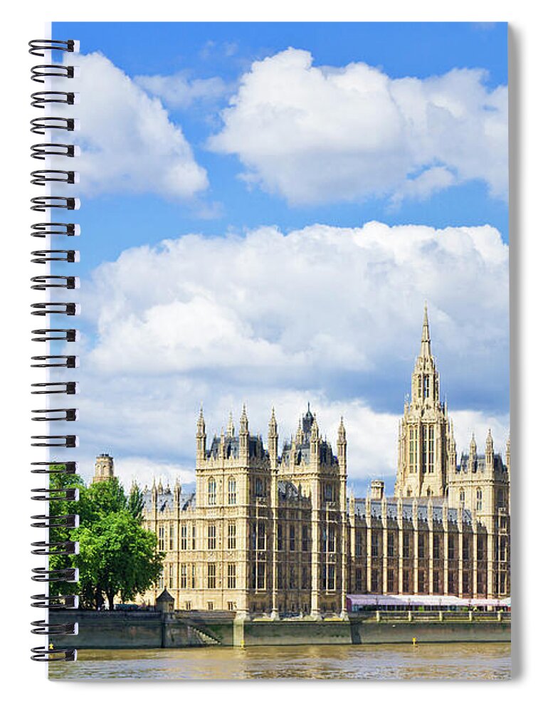 Houses Of Parliament Union Jack Flag Spiral Notebook featuring the photograph London Skyline and Houses of Parliament, England by Neale And Judith Clark