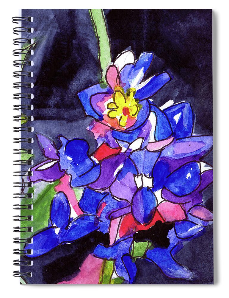 Bluebonnets Spiral Notebook featuring the painting Vibrant Bluebonnet by Genevieve Holland