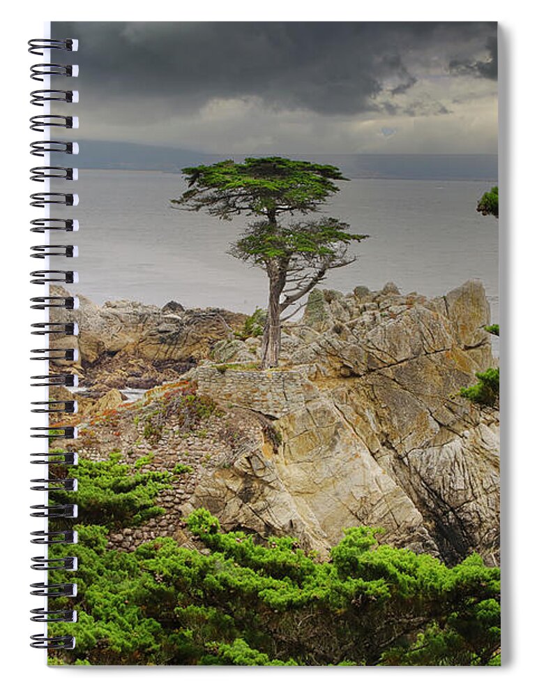 Monterey Spiral Notebook featuring the photograph Lone Cypress Monterey California by Chuck Kuhn