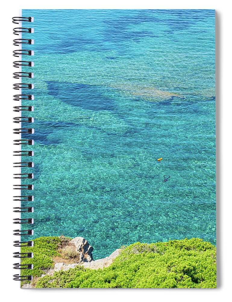 Sardinian Seascape Spiral Notebook featuring the photograph Lone Diver in a Sardinian Seascape by Benoit Bruchez