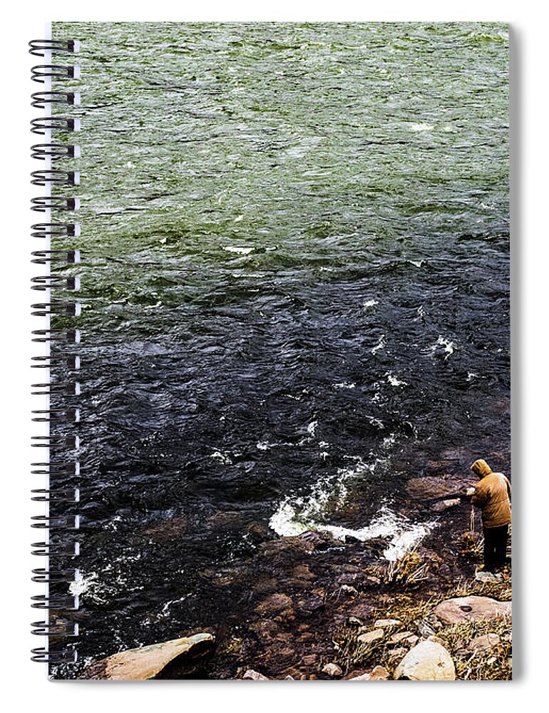 Water Spiral Notebook featuring the photograph Lone Fisherman by Amelia Pearn