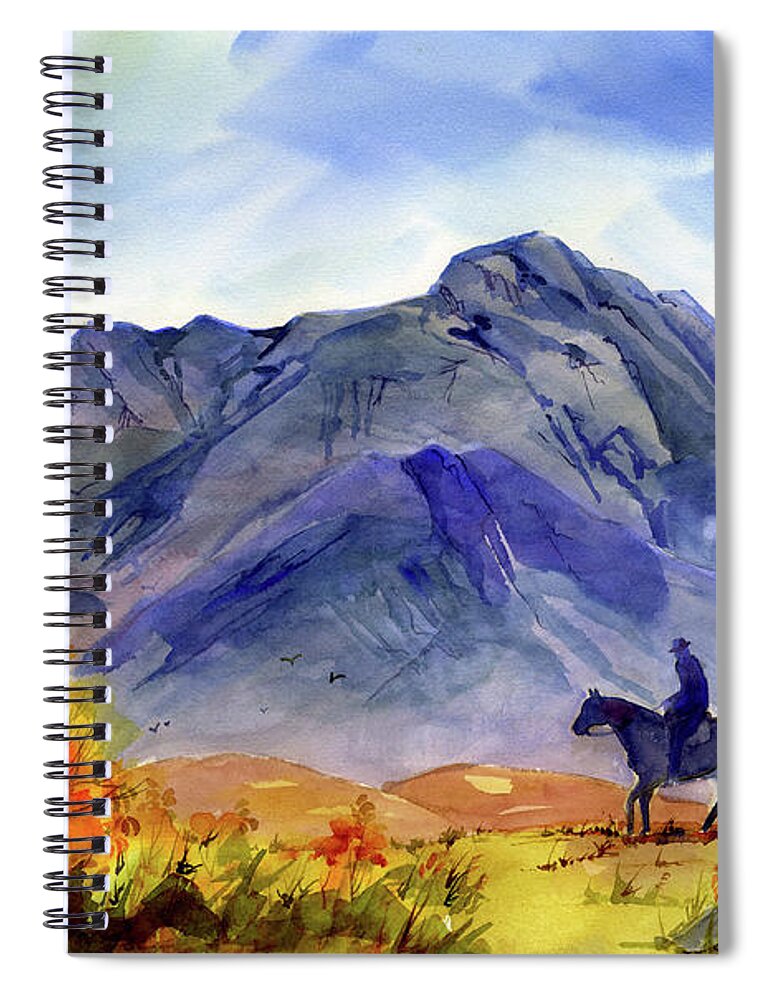 Eastern Sierra Spiral Notebook featuring the painting Lone Horseman by Joan Chlarson