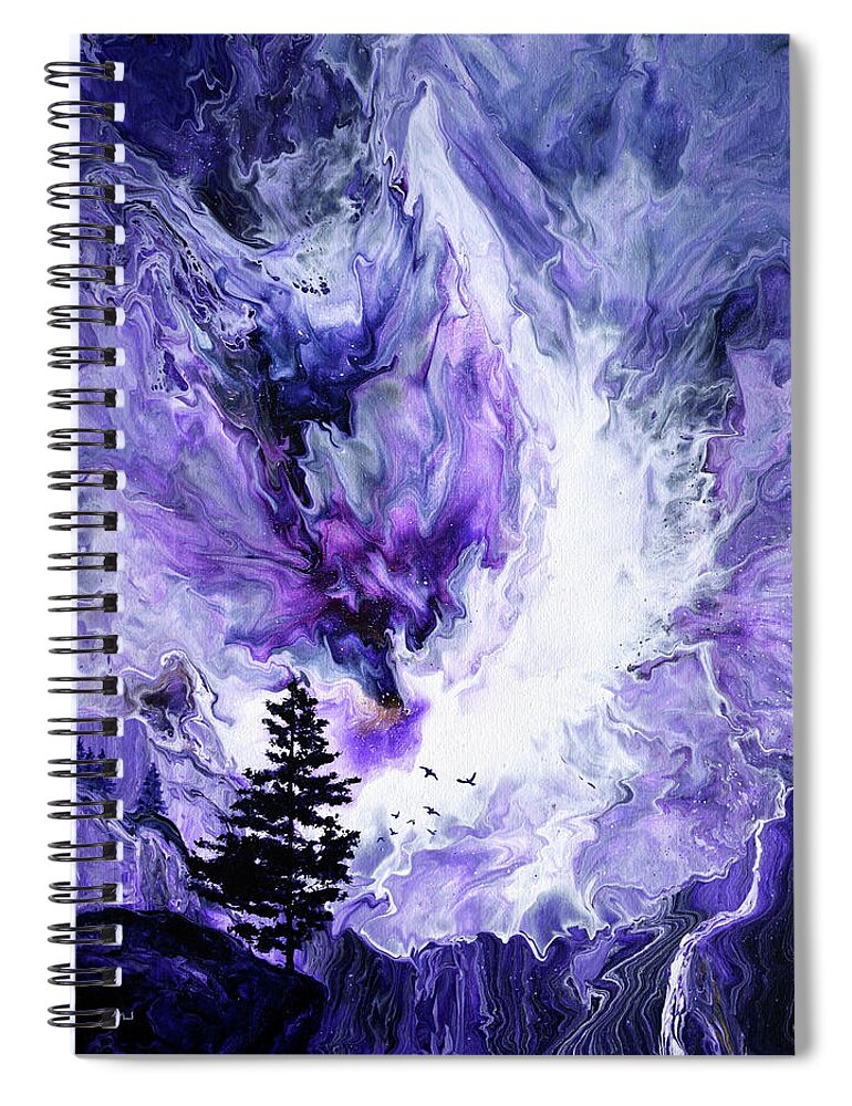 Purple Spiral Notebook featuring the painting Lone Pine Tree Over Waterfall Canyon by Laura Iverson